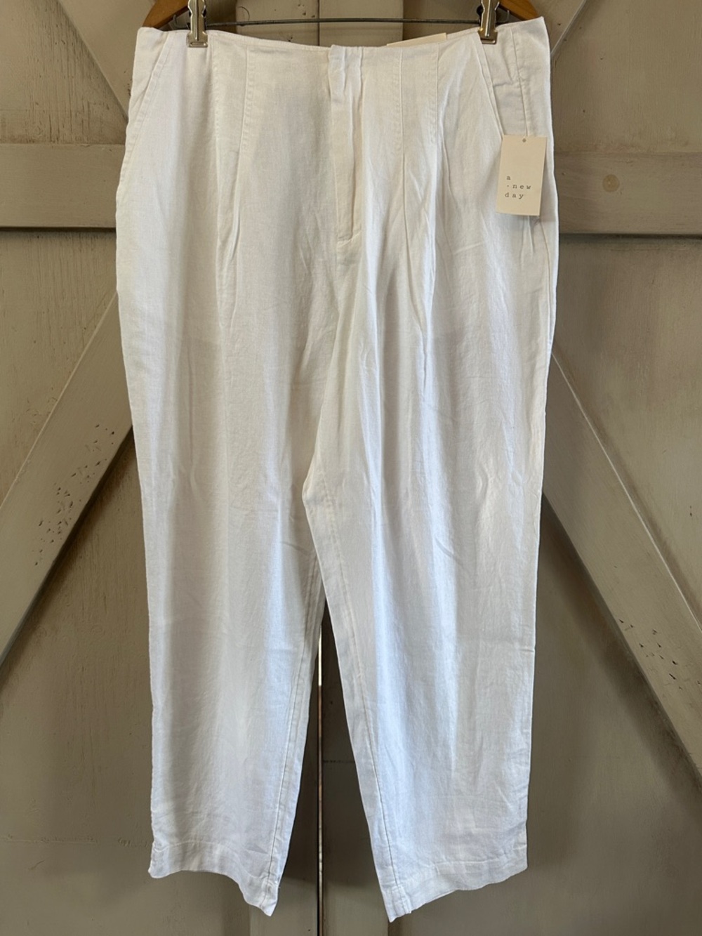 A New Day White Linen Blend Tapered Leg Pants Size 12R NWT High Rise
